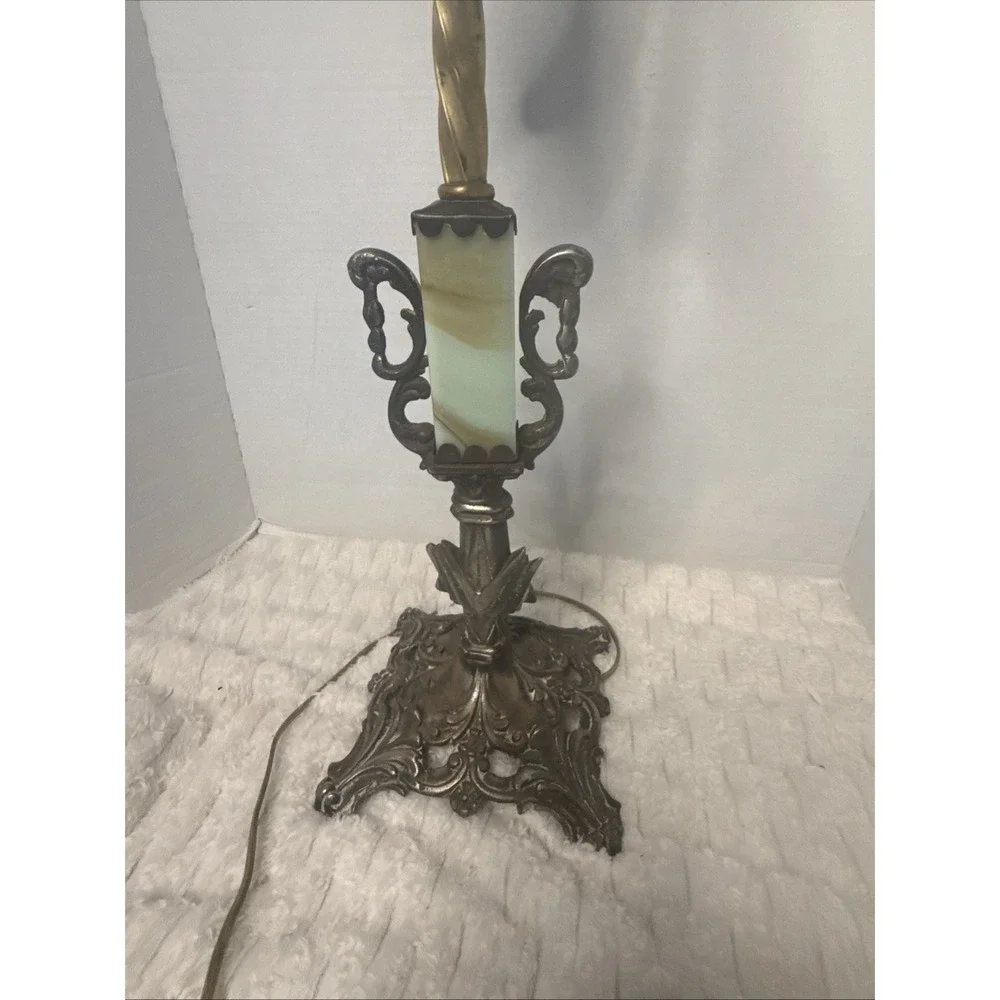 Antique Art Deco Double Socket Slag Glass Table Lamp Akro Agate Custard Uranium